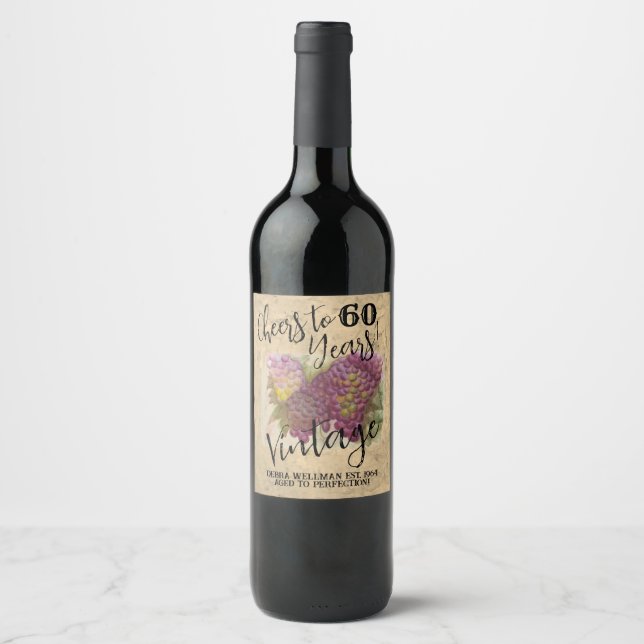 Personalized 60th Birthday Cheers to 60 Wine Label (Front)