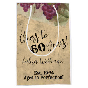 Personalized 60th Birthday Cheers to 60 Years Wine Medium Gift Bag