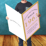Personalized 60th Birthday Edit Year Pink Grey Card<br><div class="desc">Celebrate your loved one's special day with this custom, personalized 60th birthday card. It features a unique design that combines pink, gold, and grey, making it the perfect way to show how much you care. The huge size of this card makes it perfect for adding your own heartfelt words and...</div>