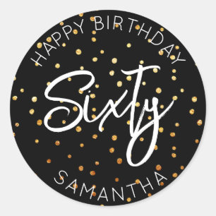 Personalized 60th Birthday Gold Glitter Dots Sixty Classic Round Sticker