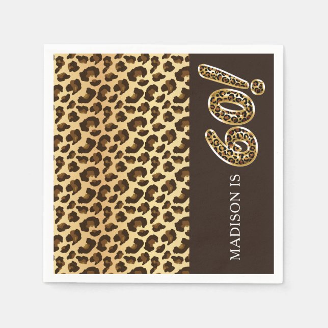 Personalized 60th Birthday Leopard Foil Balloon Napkins (Front)