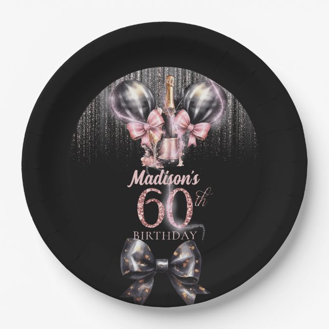 Personalized 60th Birthday Luxury champagne Paper Plates (Front)