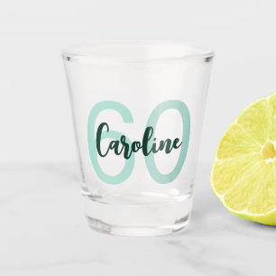 Personalized 60th Birthday Modern Teal Script Shot Glass
