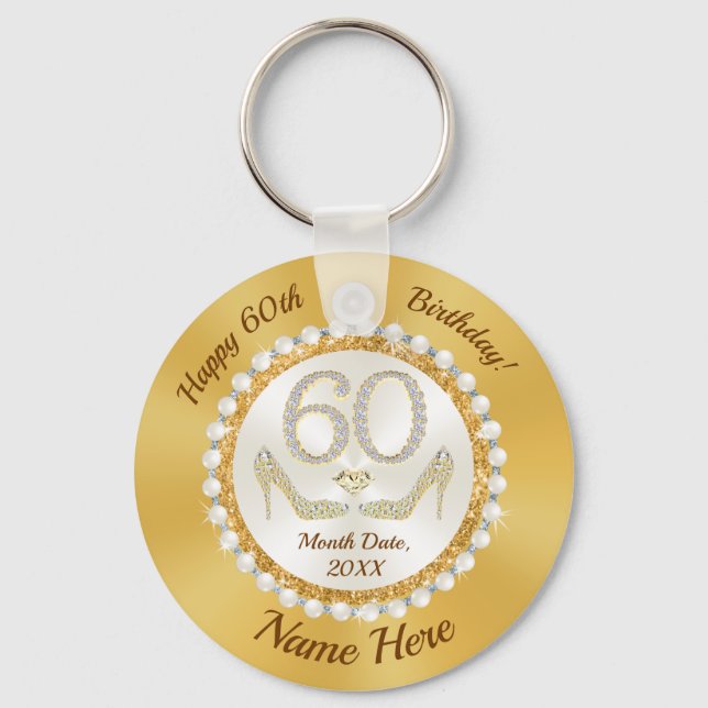 Personalized 60th Birthday Party Favors, CHEAP Keychain (Front)