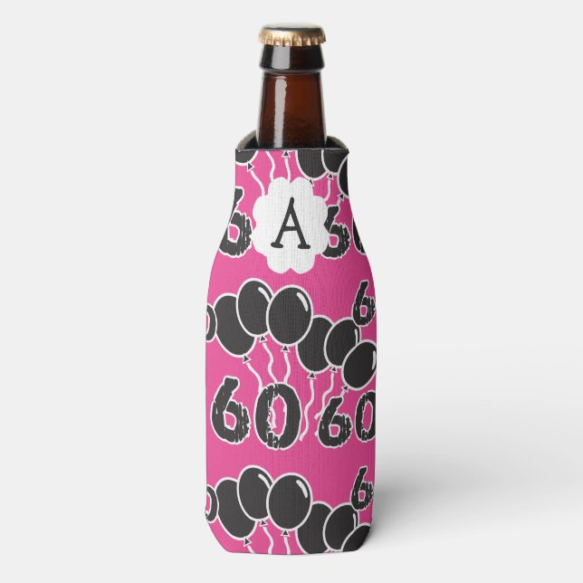 Personalized 60th Birthday PINK Bottle Cooler (Bottle Front)