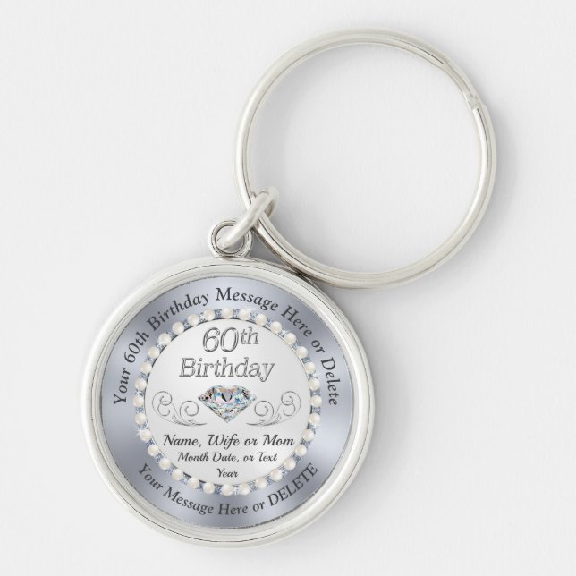 Personalized, 60th Birthday Presents for Wife Keychain (Front)