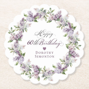 Personalized 60th Birthday Purple Lilac Flower Paper Coaster