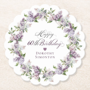 Personalized 60th Birthday Purple Lilac Flower Paper Coaster