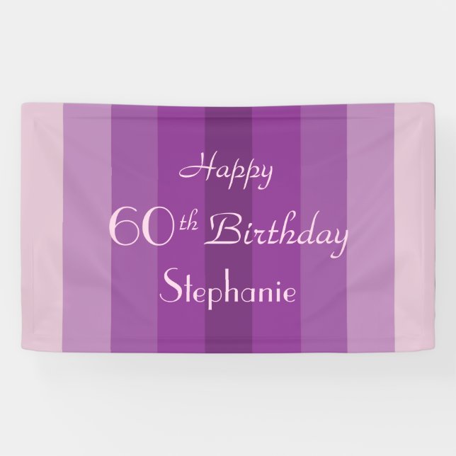 Personalized 60th Birthday Sign Purple Stripes (Horizontal)
