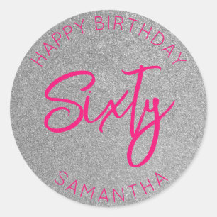 Personalized 60th Birthday Silver Glitter Sixty Classic Round Sticker