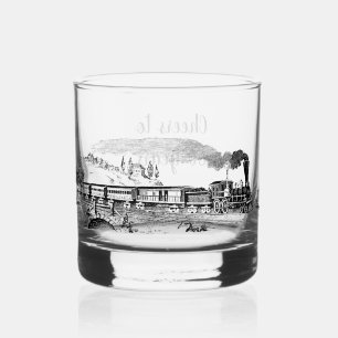 Personalized 60th Birthday Steam Train Whiskey Glass