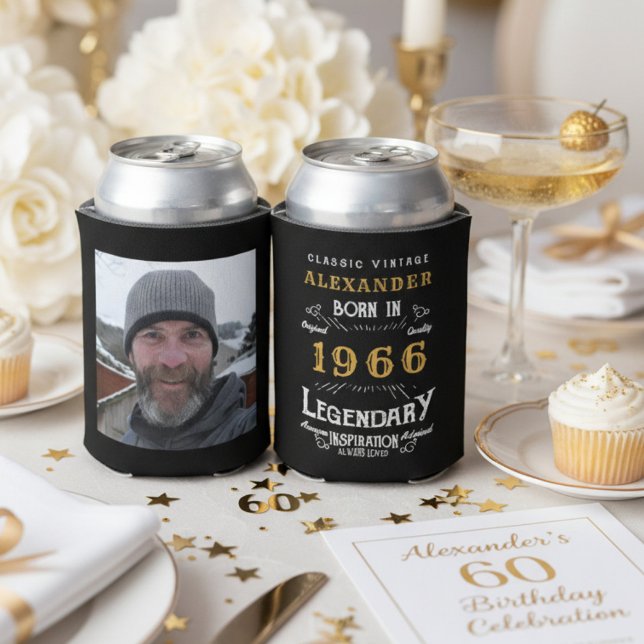 Personalized 60th Birthday Vintage Photo Keepsake Can Cooler (Creator Uploaded)