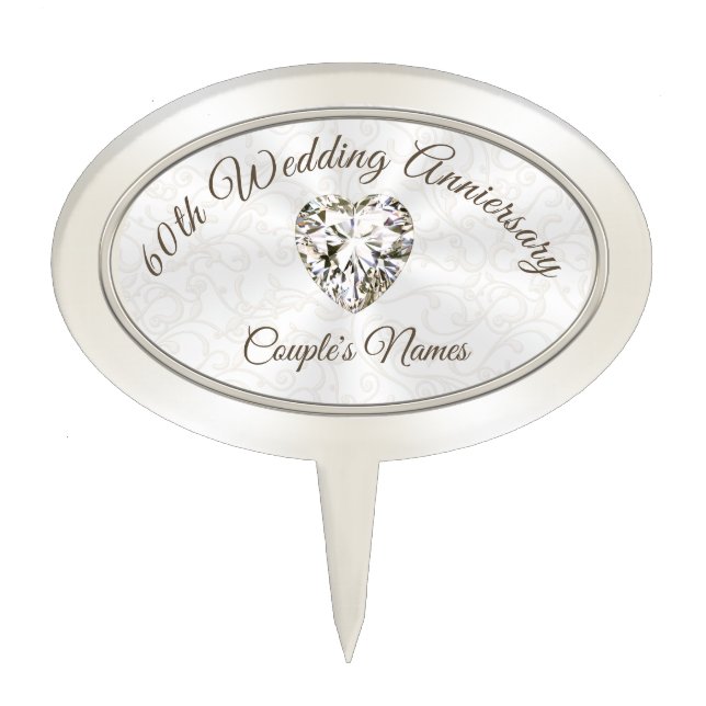 Personalized 60th, Diamond Anniversary Cake Topper (Front)