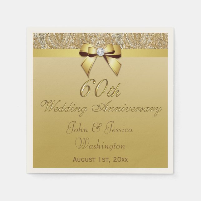 Personalized 60th Diamond Wedding Anniversary Napkins (Front)