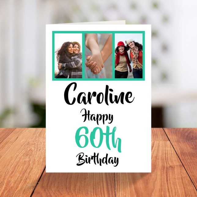 Personalized 60th happy birthday photo collage card (Creator Uploaded)