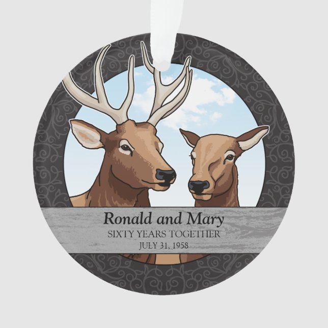 Personalized 60th Wedding Anniversary, Elk Ornament (Front)