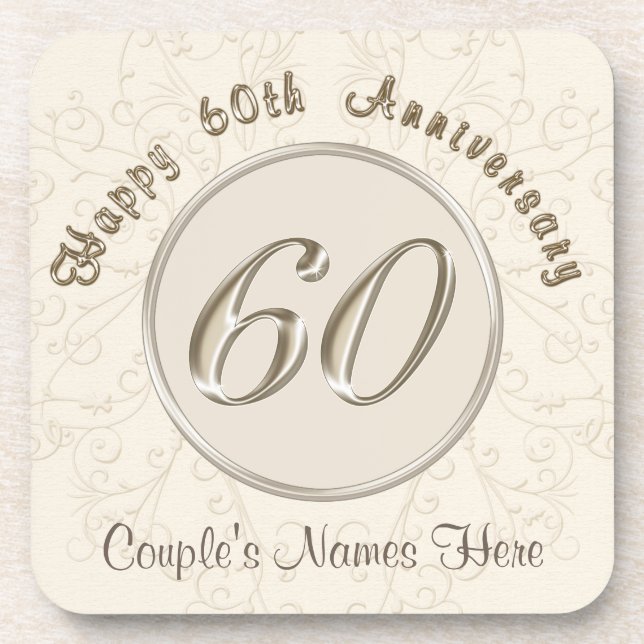 Personalized 60th Wedding Anniversary Gifts Drink Coaster (Front)