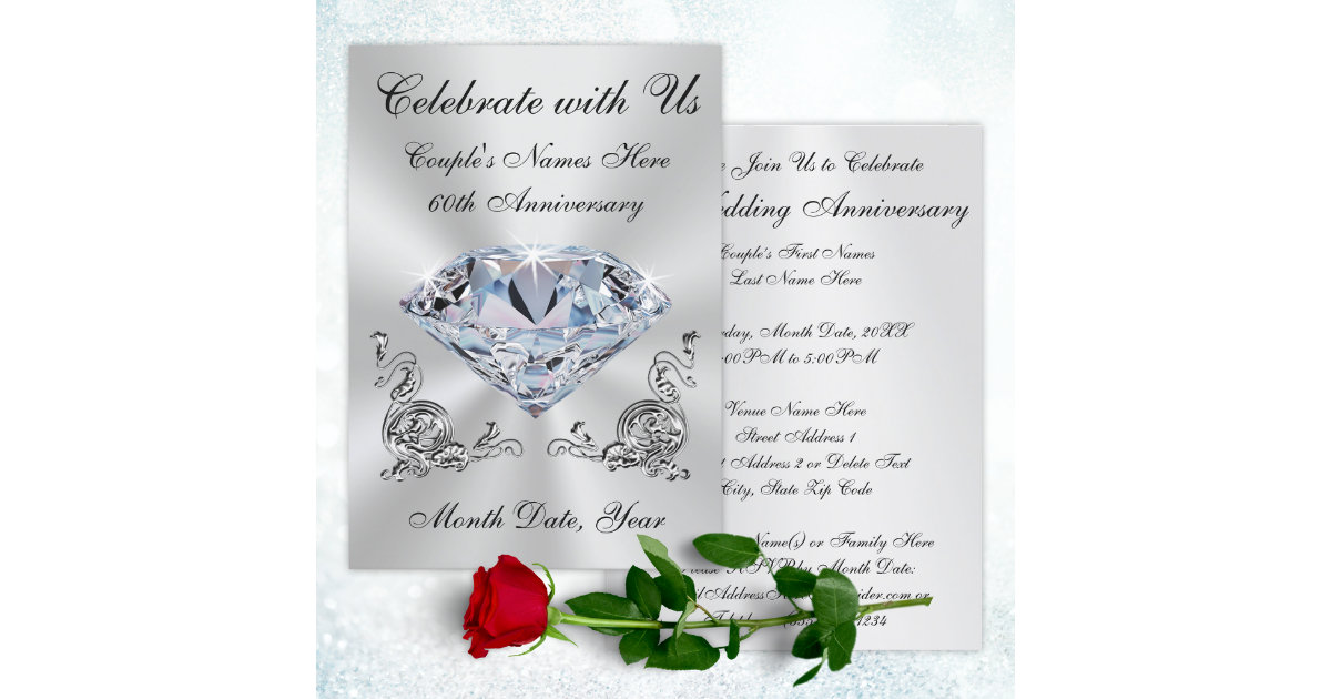 A 60th Diamond Wedding Anniversary Invite, Zazzle