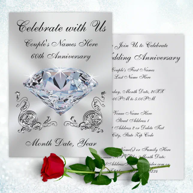 Flourish 60th Diamond Wedding Anniversary Invite, Zazzle