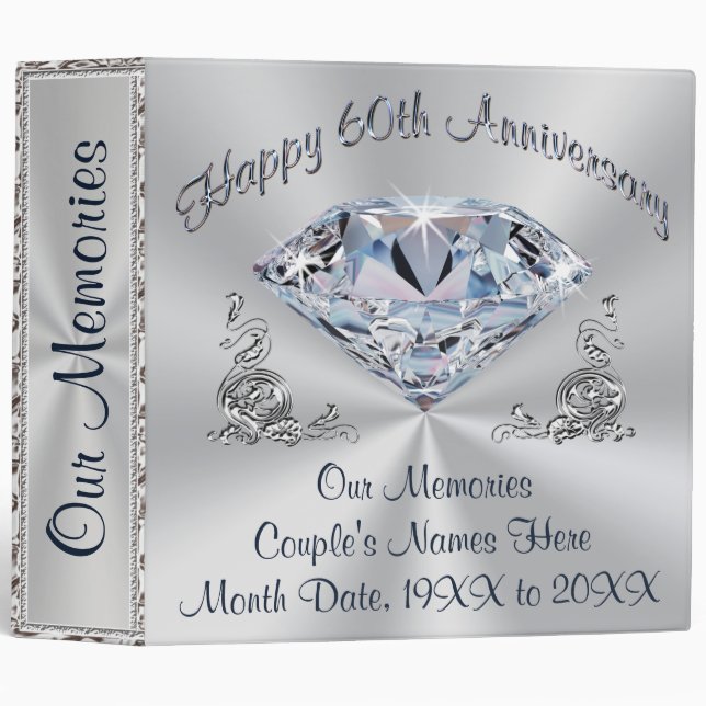 Personalized 60th Wedding Anniversary Photo Album 3 Ring Binder (Front/Spine)