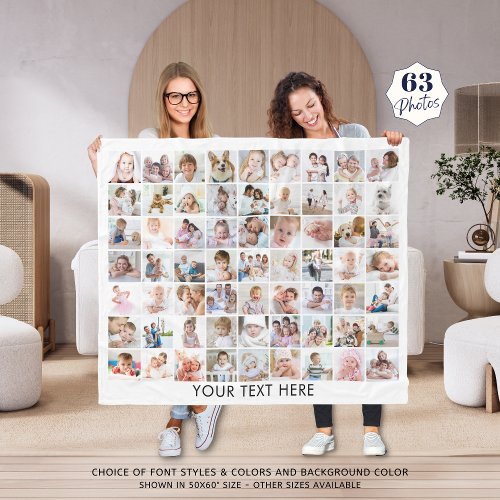 Personalized 63 Photo Collage Your Color Fleece Blanket