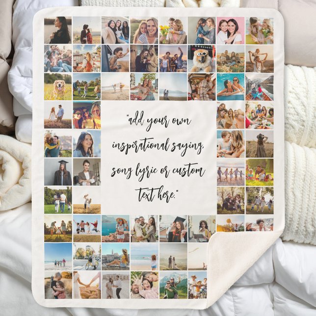 Personalized 64 Photo Collage Custom Quote Sherpa Blanket (Creator Uploaded)