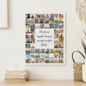 Personalized 64 Photo Collage With Quote Faux Canvas Print
