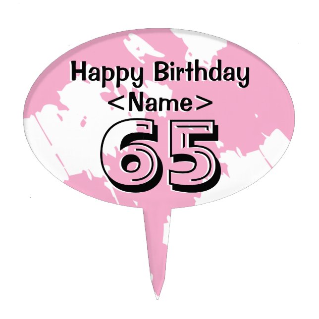Personalized 65th Birthday Cake Topper Pink Decor (Front)