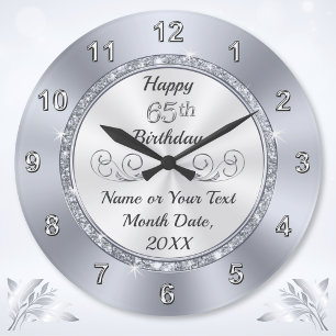 Personalized, 65th Birthday Gift for Her or Him,  Large Clock