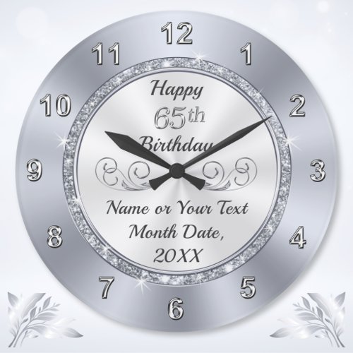 Personalized, 65th Birthday Gift for Her or Him, Large Clock