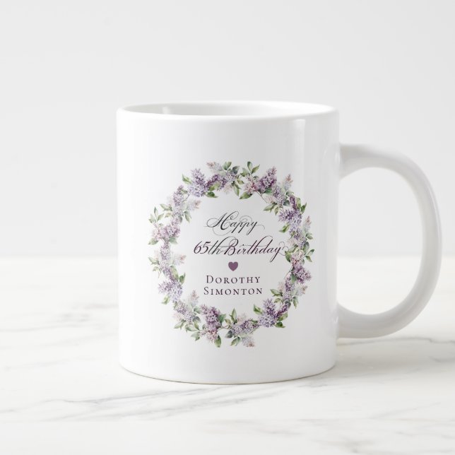 Personalized 65th Birthday Gift Purple Lilac Giant Coffee Mug (Right)