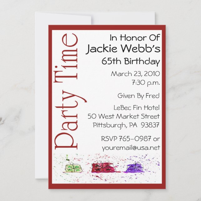 Personalized 65th Birthday Party Invitation (Front)