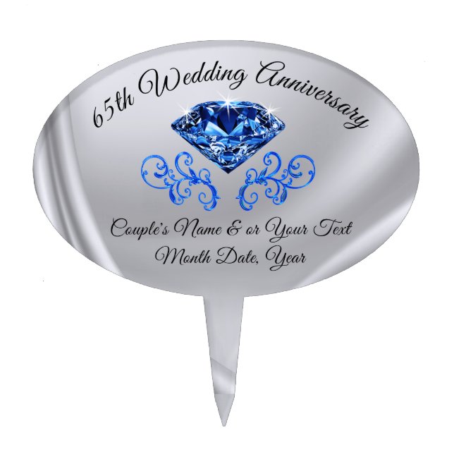 Personalized 65th Wedding Anniversary Cake Topper (Front)