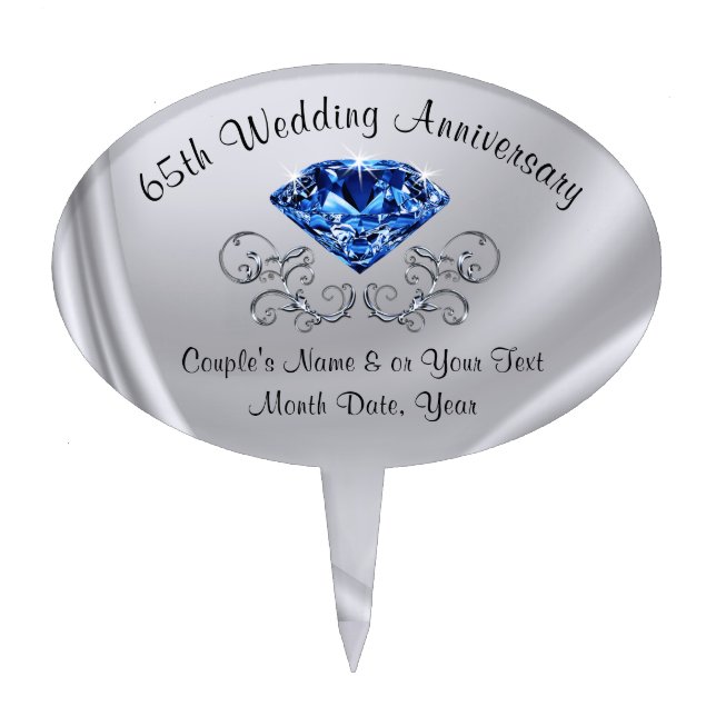Personalized 65th Wedding Anniversary Cake Topper (Front)