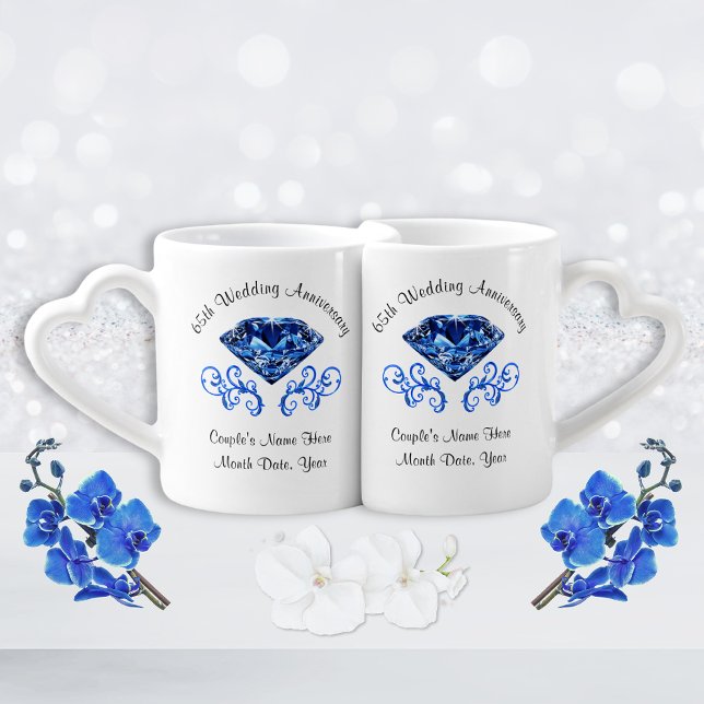 Personalized 65th Wedding Anniversary Gift Ideas Coffee Mug Set (65th wedding anniversary gifts parents, wife, friends, family, grandparents. 65 year anniversary. )