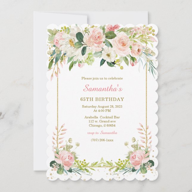 Personalized  65TH Woman Birthday Invitations (Front)