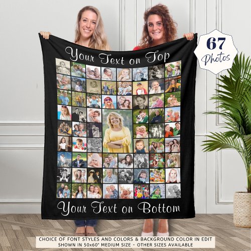 Personalized 67 Photo Collage Custom Color  Text Fleece Blanket