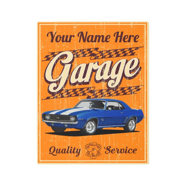 Personalized 69 Camaro Garage Metal Print (Front)