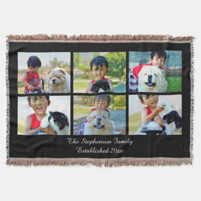 Personalized 6 Custom Photo Mosaic Picture Collage Throw Blanket (Front)