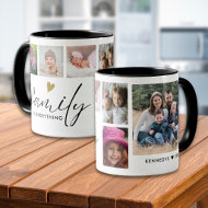 Personalized 6 Family Photo Collage Black And Gold Mug
