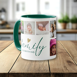 Personalized 6 Family Photo Collage Green And Gold Mug