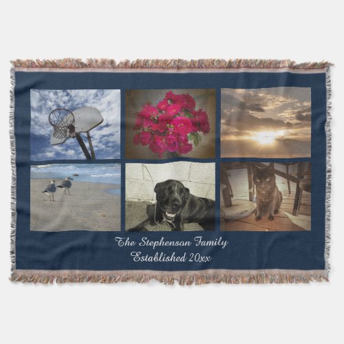 Personalized 6 Photo Afghan Picture Collage Blue Throw Blanket