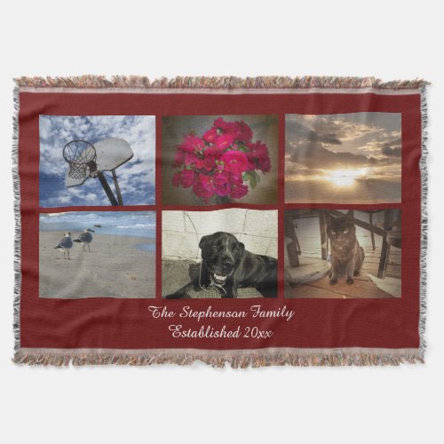 Personalized 6 Photo Afghan Picture Collage Maroon Throw Blanket