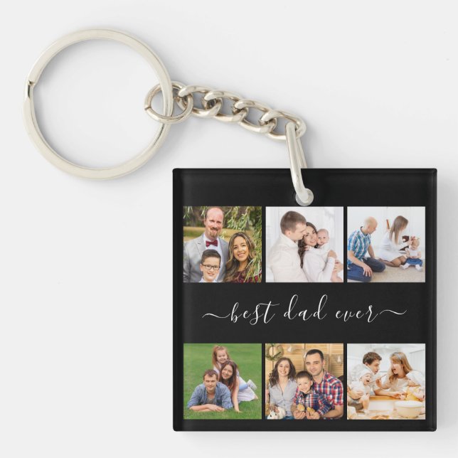 Personalized 6 Photo and text, best dad ever Keychain (Front)