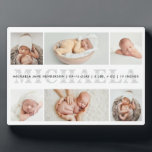 Personalized 6-Photo Birth Announcement Tabletop Plaque<br><div class="desc">Add 6 photos from Instagram, your computer or phone and the baby's full names and/or birth stats (or any other text) to this tabletop acrylic plaque birth announcement keepsake, featuring the baby's first name in grey. If you need any help customizing this, please message me using the button below and...</div>