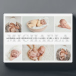 Personalized 6-Photo Birth Announcement Tabletop Plaque<br><div class="desc">Add 6 photos from Instagram, your computer or phone and the baby's full names and/or birth stats (or any other text) to this tabletop acrylic plaque birth announcement keepsake, featuring the baby's first name in grey. If you need any help customizing this, please message me using the button below and...</div>