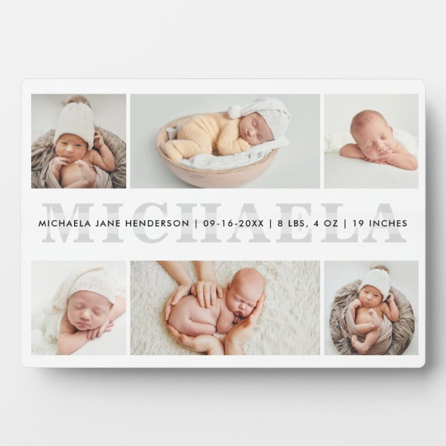 Personalized 6-Photo Birth Announcement Tabletop Plaque (Front)