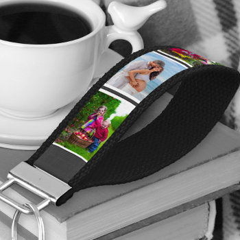 Personalized 6 Photo Collage Charcoal Grey Stripe Wrist Keychain by darlingandmay at Zazzle