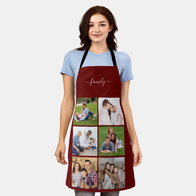 Personalized 6 Photo Collage family, Custom text Apron (Worn)