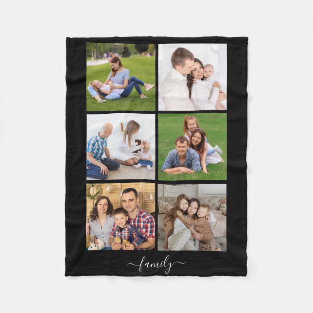 Personalized 6 Photo Collage family, Custom text Fleece Blanket (Front)
